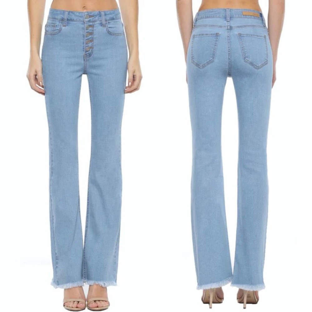 NWT Cello Button Fly High Rise Flare Jeans Frayed Hem Juniors Size 9 (28" Waist)
